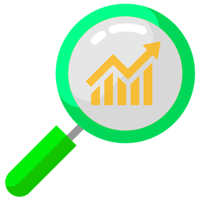 magnifying glass with stock chart