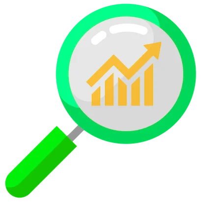 magnifying glass with stock chart