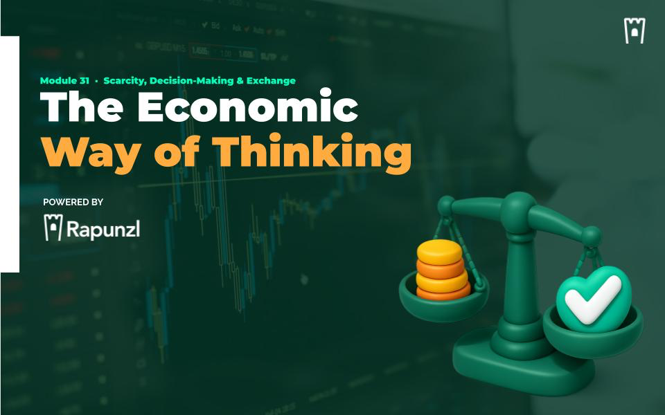 The Economic Way of Thinking cover graphic for the Rapunzl economics curriculum