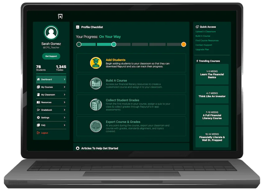 Rapunzl financial literacy Portal Dashboard