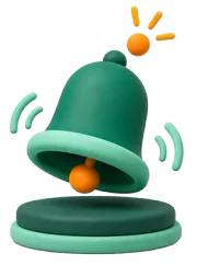 Claymorphic bell mid-ring with an orange spark — strategy alerts