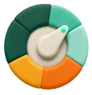 Claymorphic color-wheel dial shading green to orange — market states