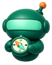Claymorphic robot-compass hybrid holding a small compass — Navigator AI