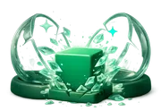 Claymorphic cracked crystal ball set aside beside a solid green cube
