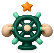 Claymorphic ship's helm held steady by two rounded clay hands