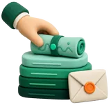 Claymorphic hand delivering a rolled research map onto layered price-level slabs — PriceMap